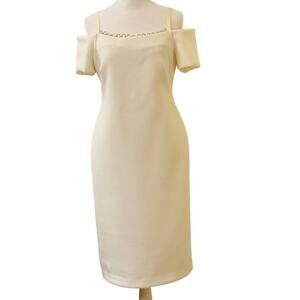 Calvin Klein Ivory Embellished Off the Shoulder Cocktail Sheath Dress Size 2